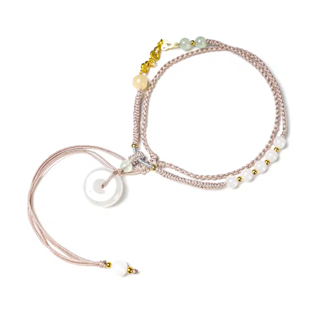 灵晔 顺丰包邮 新中式小众设计轻奢感手工编织 招财纳福 平安顺遂转运国风可调节 玉髓 玉石项链 男女同款情侣款