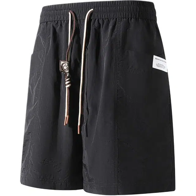 大白鲨 夏季男生薄款休闲裤侧边口袋男款三分速干运动裤中学生中裤美式高街潮牌日常百搭马裤情侣沙滩裤简约抽绳宽松直筒裤短裤 男女同款