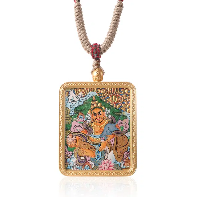 喃呢 藏式热贡手绘唐卡招财转运黄财神护法 新中式国风国潮旺福平安吉祥好运 铜合金 项链 男女同款情侣款