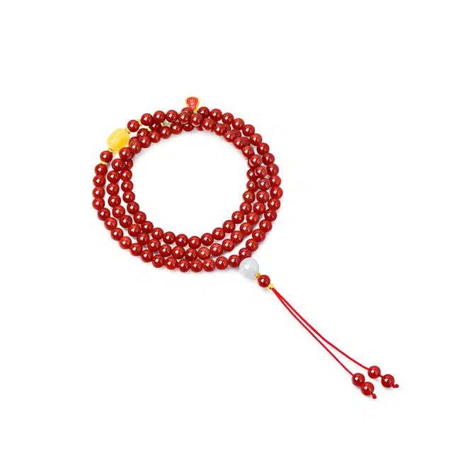 【好运连珠】 金六福吉祥 国潮中式复古经典设计转运珠简约高级感时尚百搭多圈 招财纳福旺姻缘精选高端细腻文玩手持天然 玛瑙 项链 女款