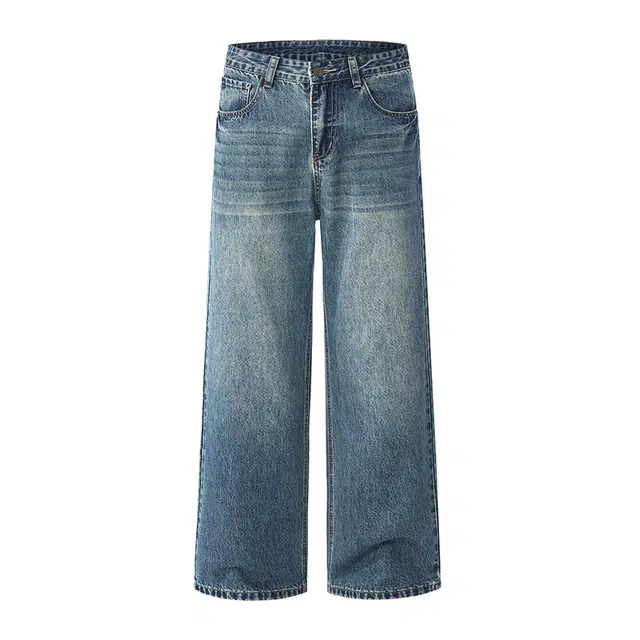 帝狼牛 美式高街风水洗复古潮流百搭基础款通勤长裤宽松直筒牛仔裤 男女同款