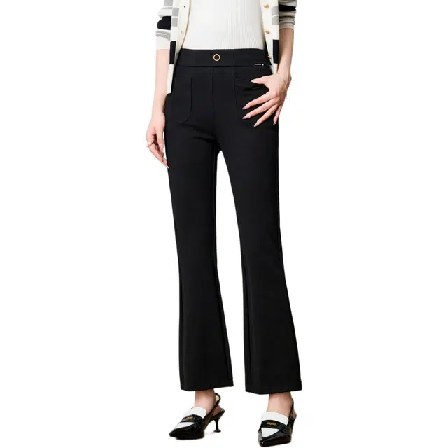 粉红玛琍 简约高腰修身休闲裤 女款 黑色