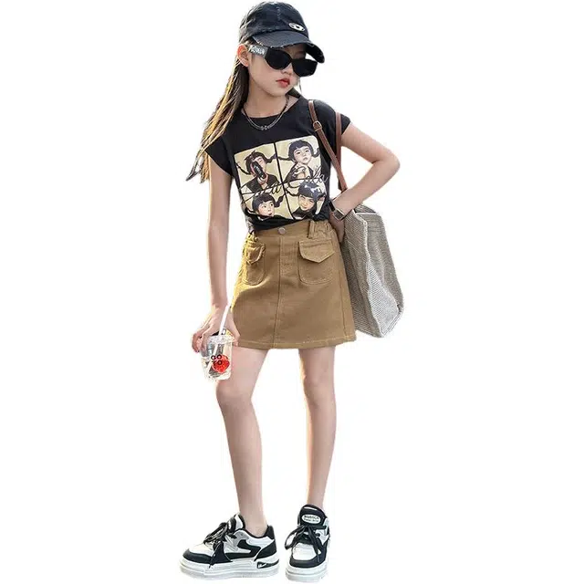 儿童款 浪莎裙装套装 时尚运动洋气短袖 黑色