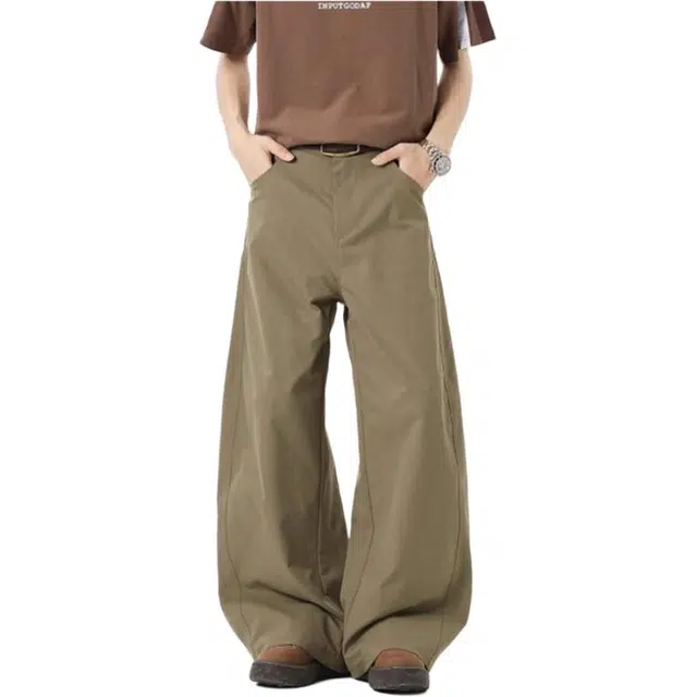 沐诚阳译 美式复古解构弯刀男夏季显瘦垂感拖地宽松阔腿长裤子休闲裤 男款