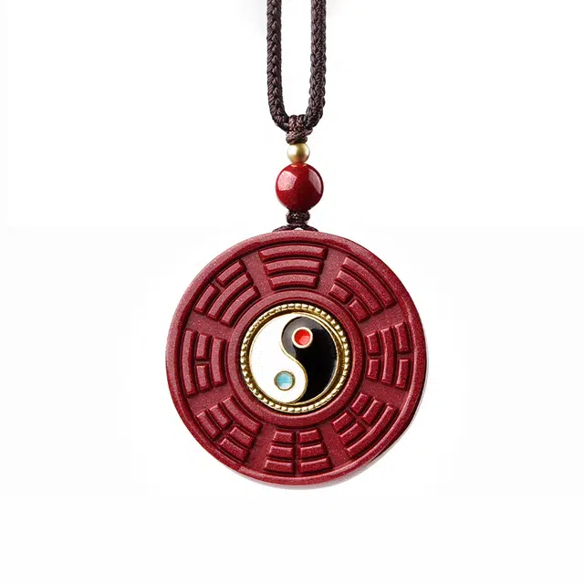 灵菲 可转动八卦牌 高含量 复古新中式文玩 再造辰砂朱砂 玉石项链 男女同款情侣款 礼盒