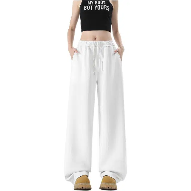 颂希尔 夏季薄款冰丝垂感裤美式速干透气运动宽松百搭直筒阔腿裤休闲裤 男女同款