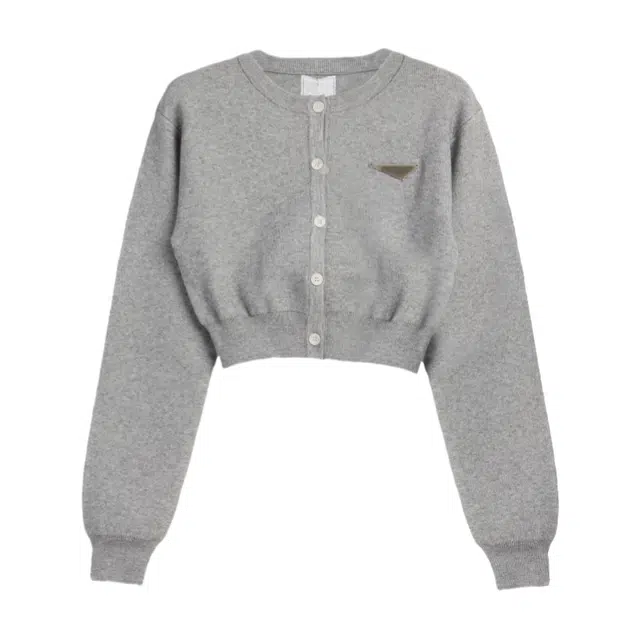 柏黛妃 纯色圆领短款打底收腰针织衫 女款 花灰色