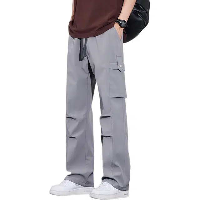 协协乐 美式高街春秋季潮流复古百搭直筒休闲裤运动垂顺阔腿设计感褶皱长裤子工装裤 男款