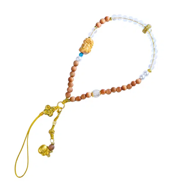 嫒柯 国潮新中式轻奢高级文玩招财吉祥如意花好月圆复古风文艺风#好运 檀木 手机链 男女同款情侣款