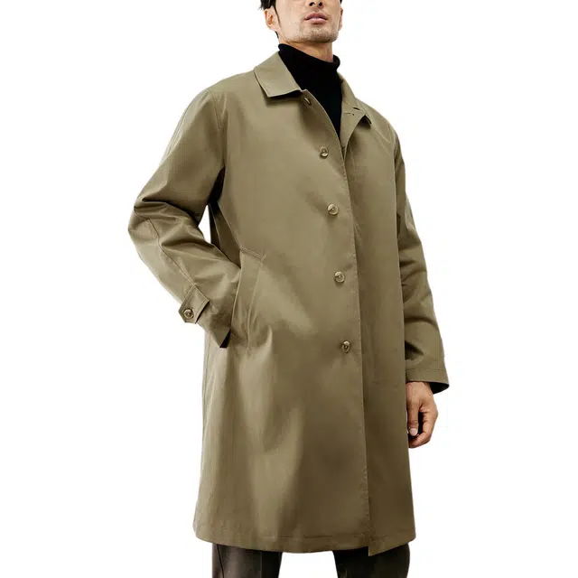 丹宁哲学 抗皱科技记忆面料格纹里衬纯色翻领宽松型风衣 男款