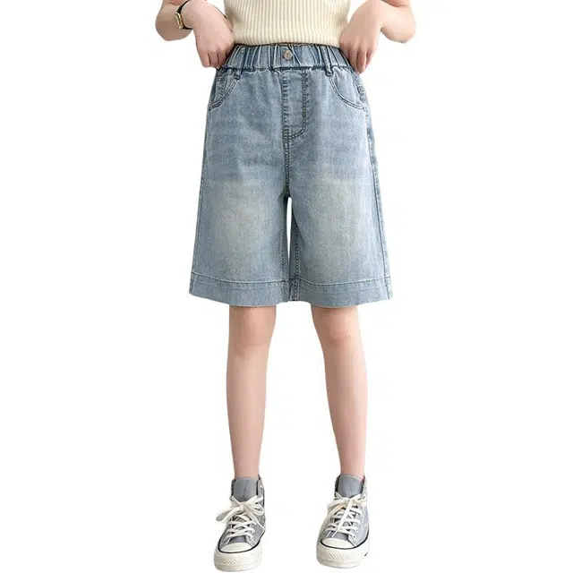 雅鹿 爱心绣花洋气百搭气质牛仔五分裤短裤