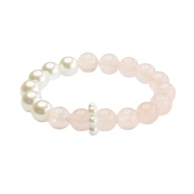 周百福 桃花朵朵珠串手饰 白贝珠新中式国潮 甜美可爱精致 小众设计 高级感日常通勤百搭#好运 粉水晶 手串 女款