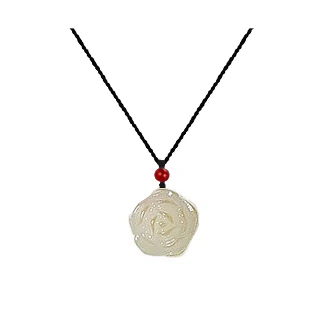 余笙情 【上上签】玫瑰花朵吊坠新中式 福气满满招财进宝 可调节#好运 白玉菩提 项链 男女同款情侣款