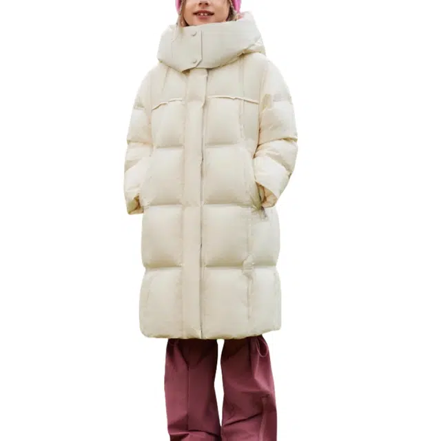 鸭鸭羽绒服 连帽拉链中长款纯色 中小童