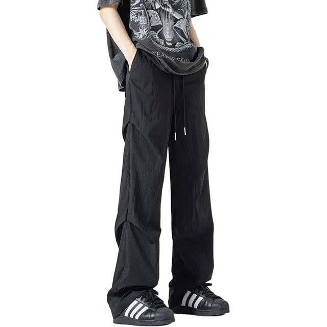 隐狼世家 美式潮牌宽松垂感拖地速干长裤休闲裤 男款