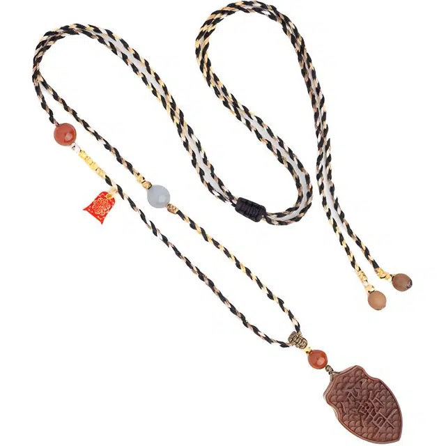 仙源 紫微讳牌  招财纳福财源滚滚小众轻奢设计 日常百搭可调节硬绳吊坠 檀木 项链 男女同款情侣款