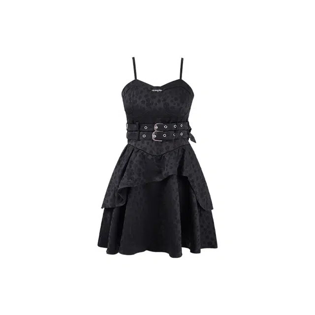 沐晓欣 甜美性感复古甜酷风气质优雅芭蕾风收腰修身高腰高级感纯色短款吊带连衣裙 女款