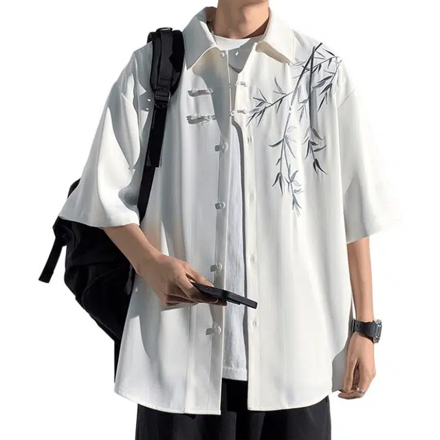 颂希尔 新中式宽松百搭短袖衬衫 男女同款