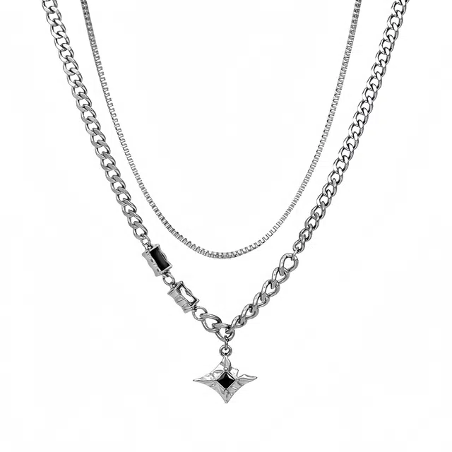 阿葱饰品 倾星之恋 芒星十字架叠戴设计高街风格个性潮流小众设计精致百搭高级感 钛钢 项链 男女同款情侣款