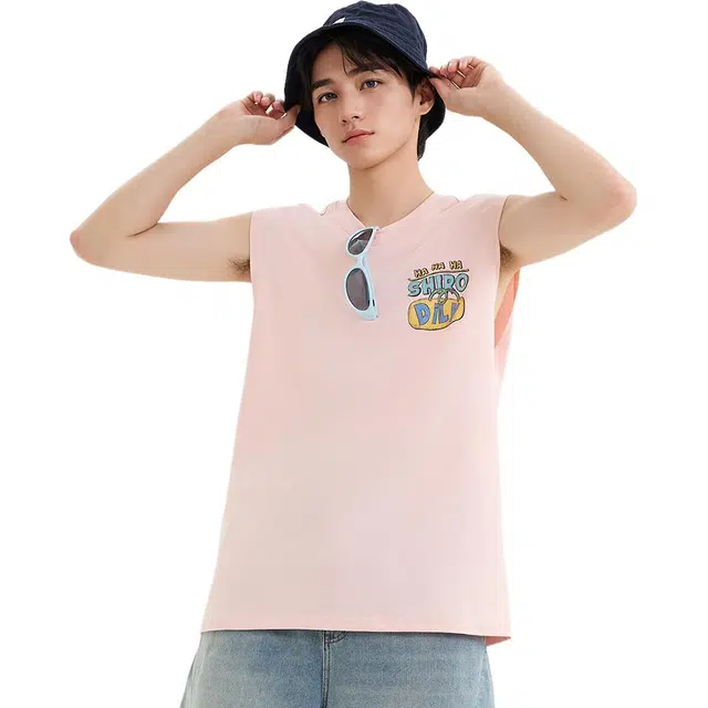 三福 趣味字母图案宽肩圆领背心 男款