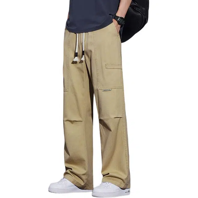 协协乐 伐木工装裤纯棉男春秋季潮流宽松直筒垂感夏季薄款纯色美式休闲复古设计感伞兵阔腿长裤休闲裤 男款