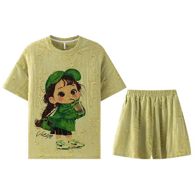 向薇 女士夏季短袖短裤薄款可爱学生可外穿高级感家居服睡衣套装 女款