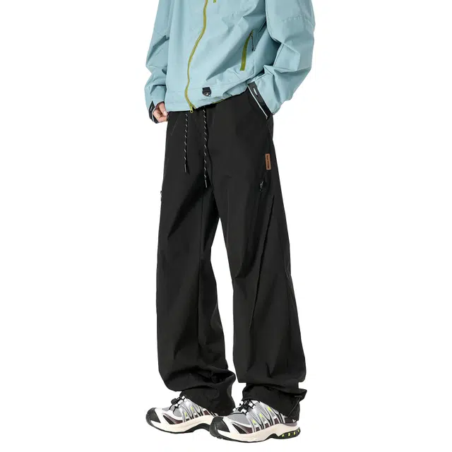 王者荣耀 美式高街拼接裤脚束带长裤宽松舒适透气户外徒步登山运动百搭时尚直筒休闲裤 标语款 男女同款