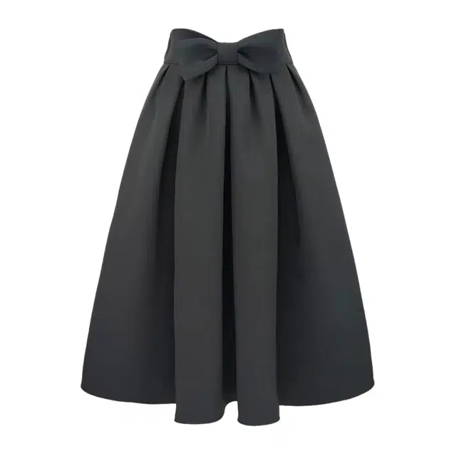 桴生 中长款赫本显瘦百褶半身裙高腰纯色网红小香风裙休闲长裙 女款