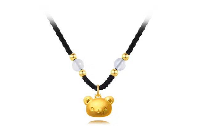 牧言 国风轻奢简约浪漫光面蝴蝶结圆珠吊坠编织黑绳锁骨链 在逃公主项链 女款