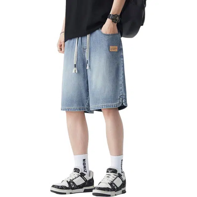 隐狼世家 高街复古星空纹夏季薄款直筒五分中裤子牛仔短裤 男款