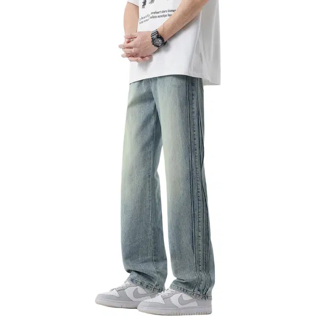 瑞梵帝斯 美式潮流百搭修身阔腿裤牛仔裤 男款