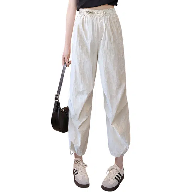 丝柏舍 纯色松紧高腰长款简约运动宽松款抽绳束脚休闲裤 女款