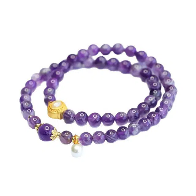 周百福 紫气东来薰衣草梦幻九紫离火双圈高颜值叠戴聪明伶俐招财旺事业优雅时髦贵气高级感#好运 紫水晶 手串 男女同款情侣款