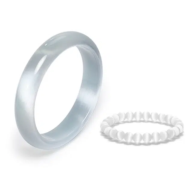 【精选高品质】冰蓝贵妃镯莫比乌斯套装叠戴一步一响古典素圈新中式恋爱磁场汉服旗袍 清冷感 岁月静好 #好运 玻璃猫眼 手镯 男女同款情侣款