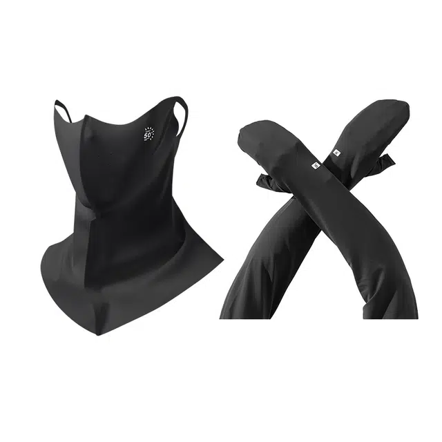 南极人 冰丝全脸护颈脸基尼口罩防紫外线户外骑行登山开车遮阳透气冰袖两件套手臂袖套手套一体冰凉 锦纶 防晒面罩 男女同款情侣款