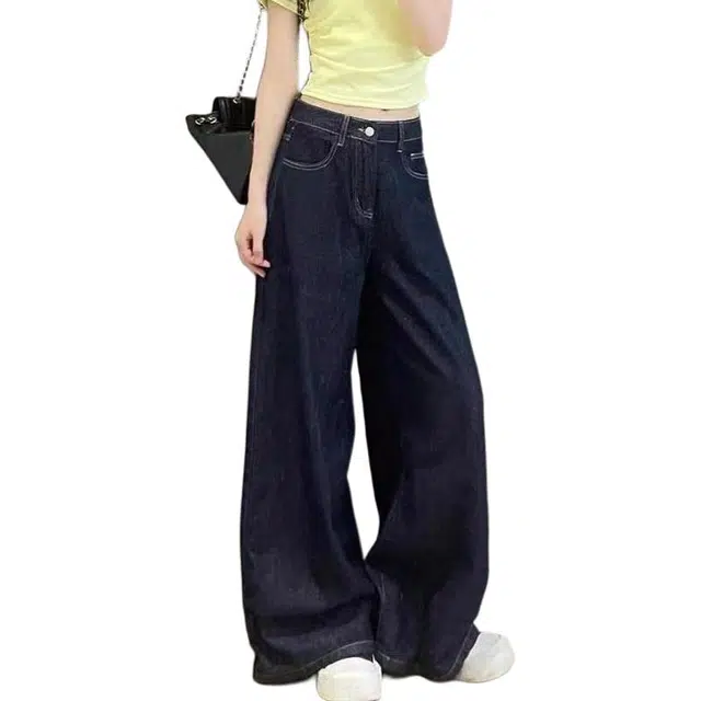 如续 简约阔腿百搭高腰垂感宽松复古牛仔裤 女款