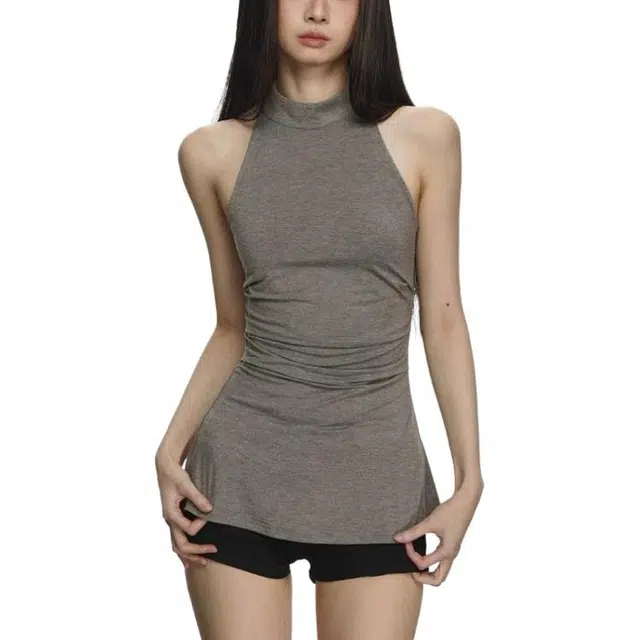 小卷要加油 挂脖女外穿宽松吊带设计感小众无袖露肩基础上衣潮背心 女款