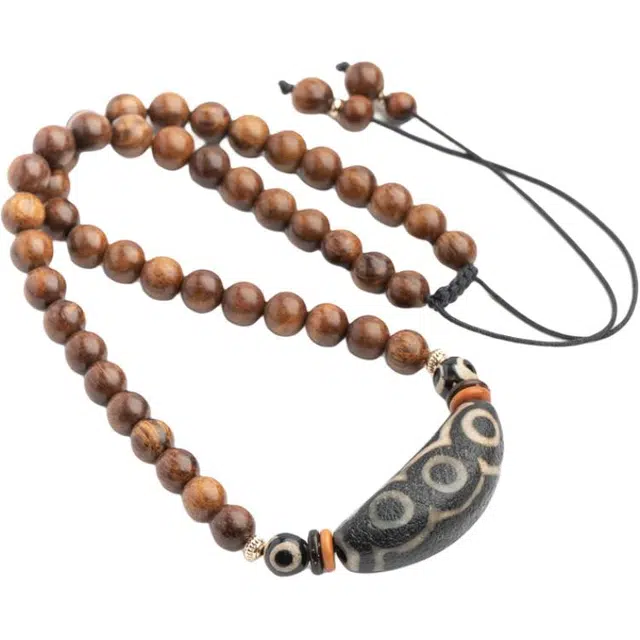 仙源 天珠 高级感珠串文玩圆珠 平安福 木作 项链 男女同款情侣款 贡木