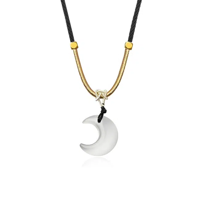 尚仟伊 新中式复古国潮民族风气质小众设计感手工编绳月亮 合金 项链 男女同款情侣款