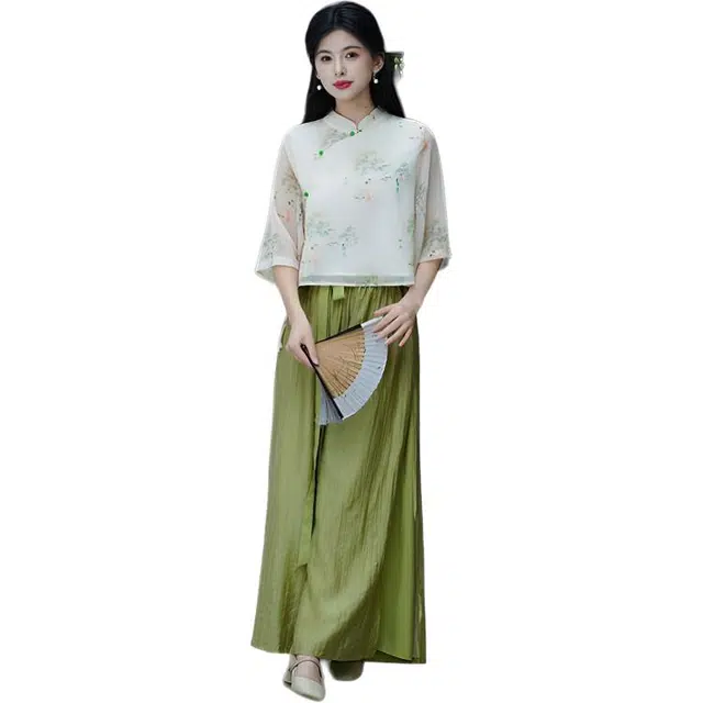 丝絮丝绸 新中式国风文艺复古感上衣裤裙裙装套装 女款