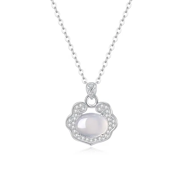 七七银饰 如意平安锁 气质显锁骨 好运 玉髓 项链 男女同款情侣款