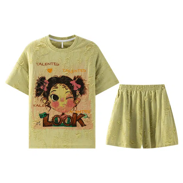 向薇 夏季女高级感舒适薄款短袖宽松甜美减龄卡通可外穿家居服睡衣套装 女款