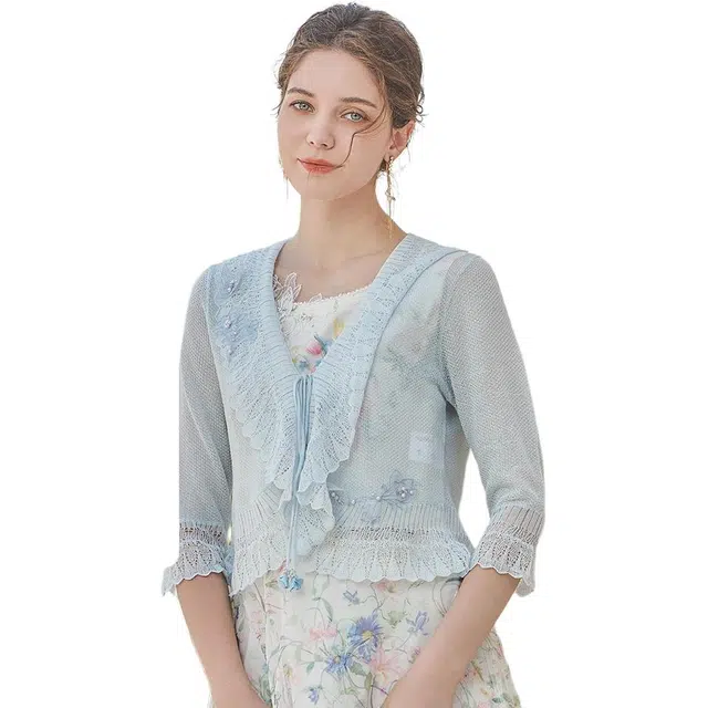 粉红玛琍 短袖通勤开衫舒适百搭针织衫 女款