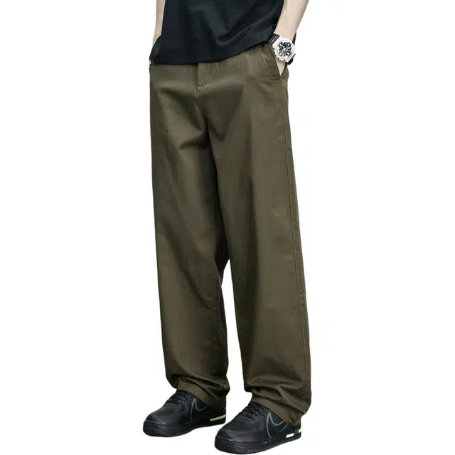 隐狼世家 纯棉夏季潮牌纯色中腰长裤休闲裤 男款