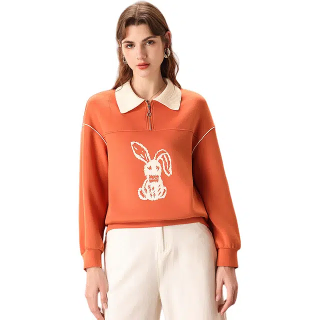 粉红玛琍 动物图案宽松落肩长袖卫衣 女款