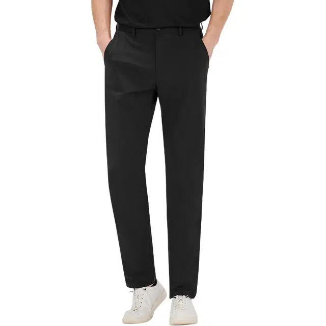 利郎 纯色直筒中腰弹力合身休闲裤 男款 黑色