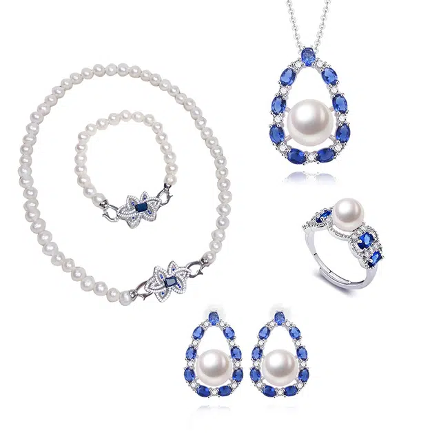 贝诗 豪华经典大气珍珠五件套淡水珍珠可叠戴经典百搭轻奢高级项链手链耳钉戒指礼盒套装女款