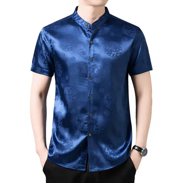 卡丹狄诺 丝滑唐装夏季舒适百搭中式风格短袖衬衫 男款