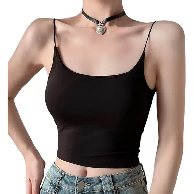女夏美背短款吊带背心内搭打底外穿设计感小众上衣露脐细肩带修身纯色自带胸垫简约洋气休闲百搭  运动内衣  女款