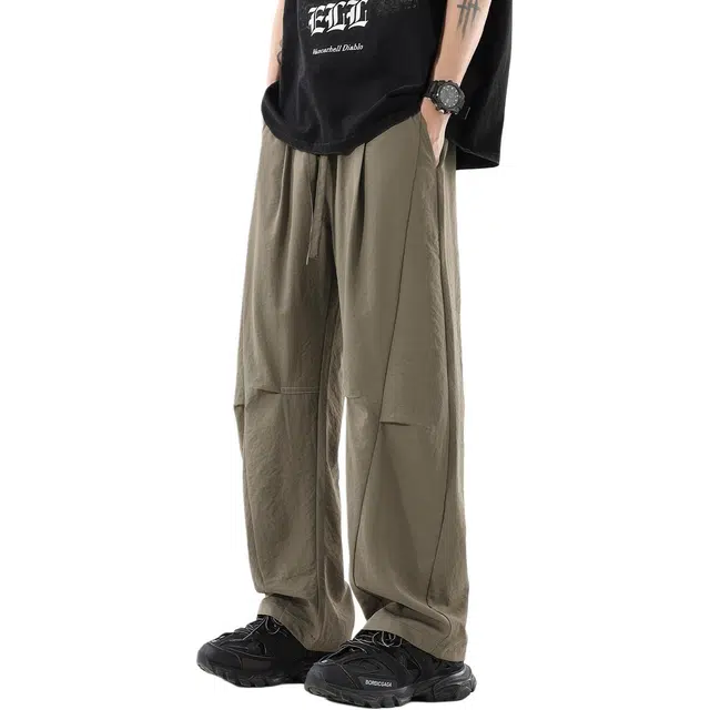 纯团 美式冰丝速干弯刀裤复古薄款垂感运动裤子宽松直筒工装休闲裤 男女同款